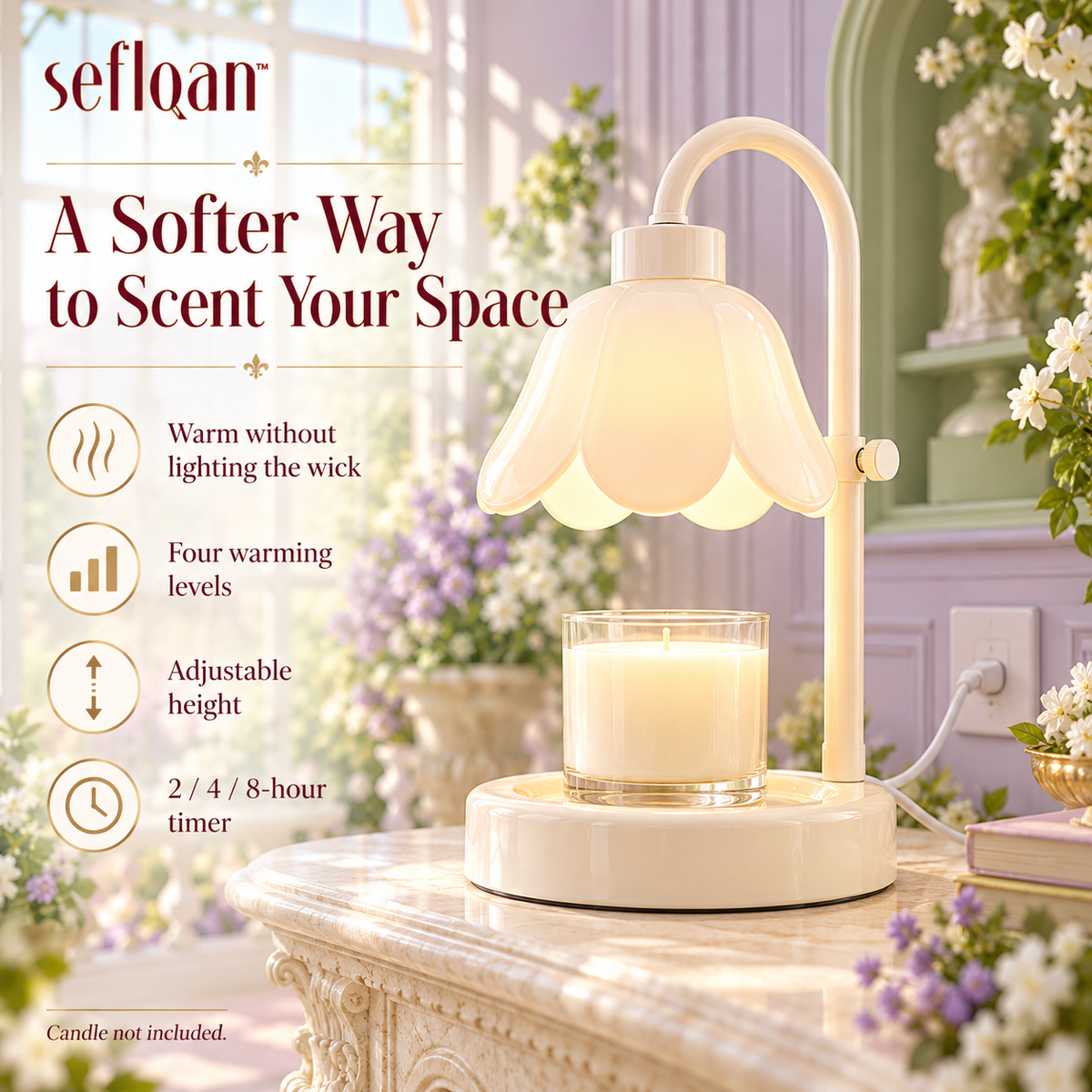 seflqan™ Petal Arch Candle Warmer Lamp — Dimmable Electric Jar Candle Warmer with Adjustable Height & Timer
