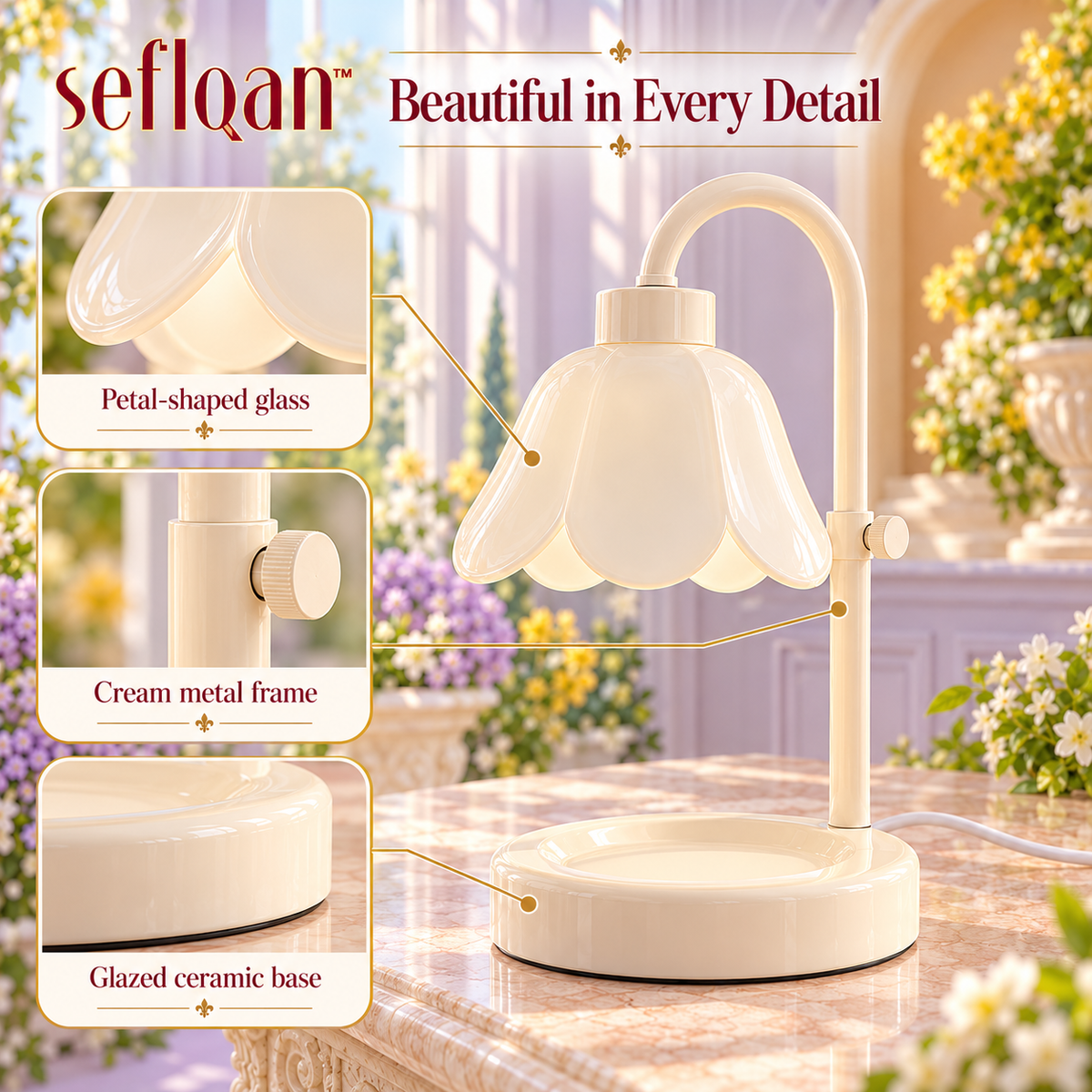 seflqan™ Petal Arch Candle Warmer Lamp — Dimmable Electric Jar Candle Warmer with Adjustable Height & Timer