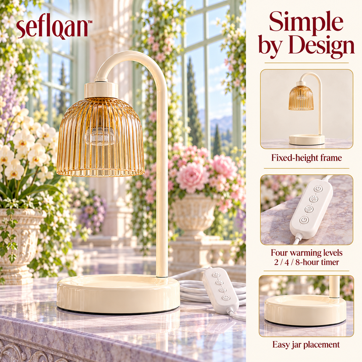 seflqan™ Greenhouse Ribbed Glass Candle Warmer Lamp — Electric Candle Heater with Dimmer & Auto-Off Timer