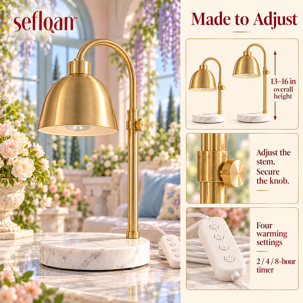 seflqan™ Terrace Bell Candle Warmer Lamp — Adjustable Dimmable Candle Warming Light with Stone Base & Timer