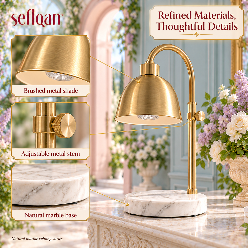 seflqan™ Terrace Bell Candle Warmer Lamp — Adjustable Dimmable Candle Warming Light with Stone Base & Timer