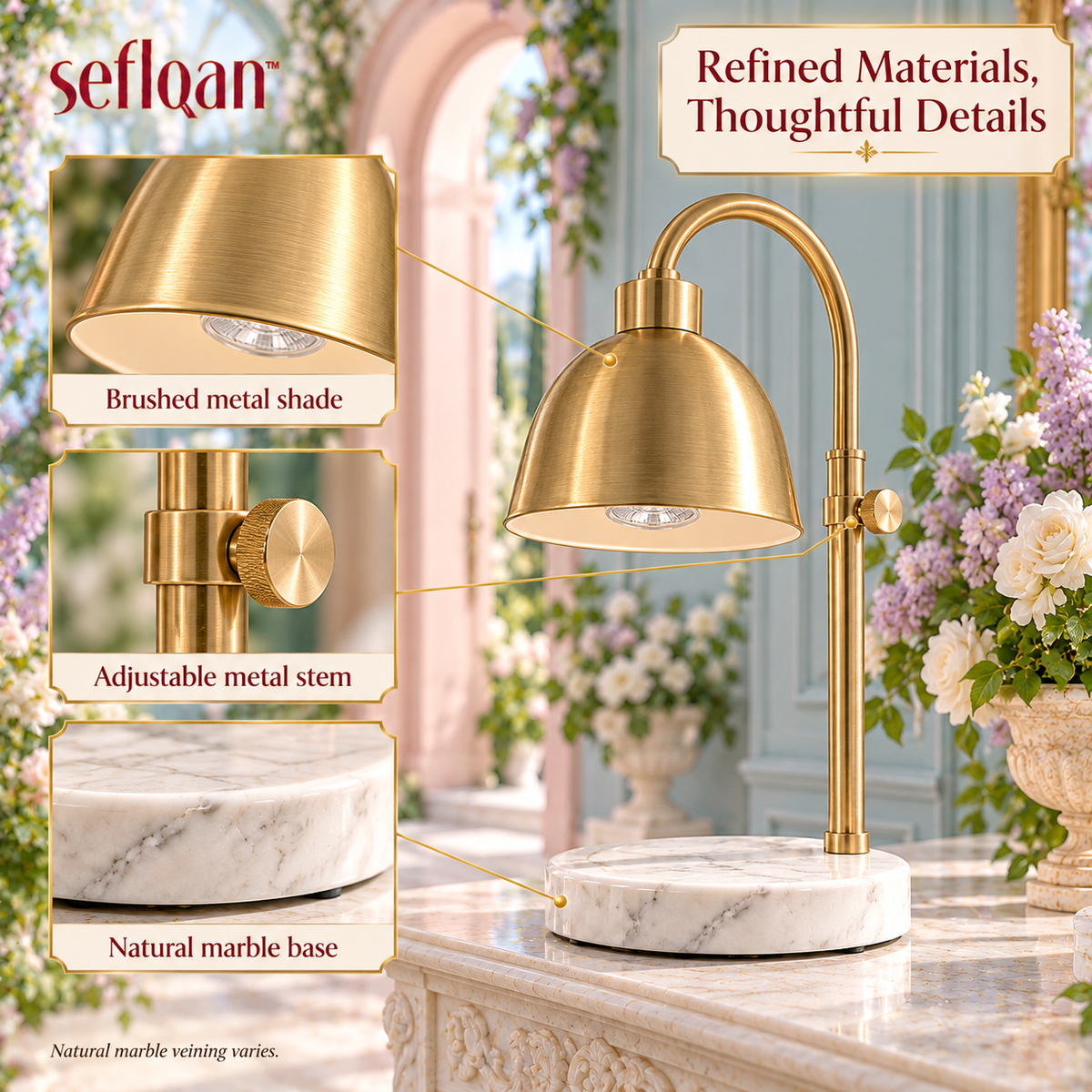 seflqan™ Terrace Bell Candle Warmer Lamp — Adjustable Dimmable Candle Warming Light with Stone Base & Timer