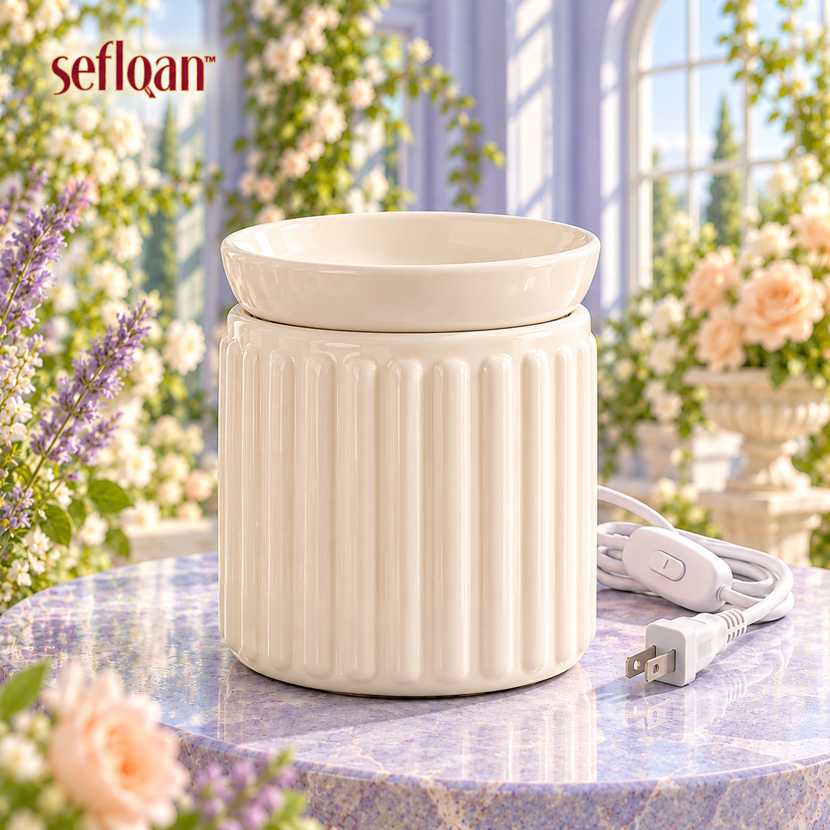 seflqan™ Conservatory Fluted Wax Melt Warmer — Electric Ceramic Fragrance Warmer with Lift-Off Bowl