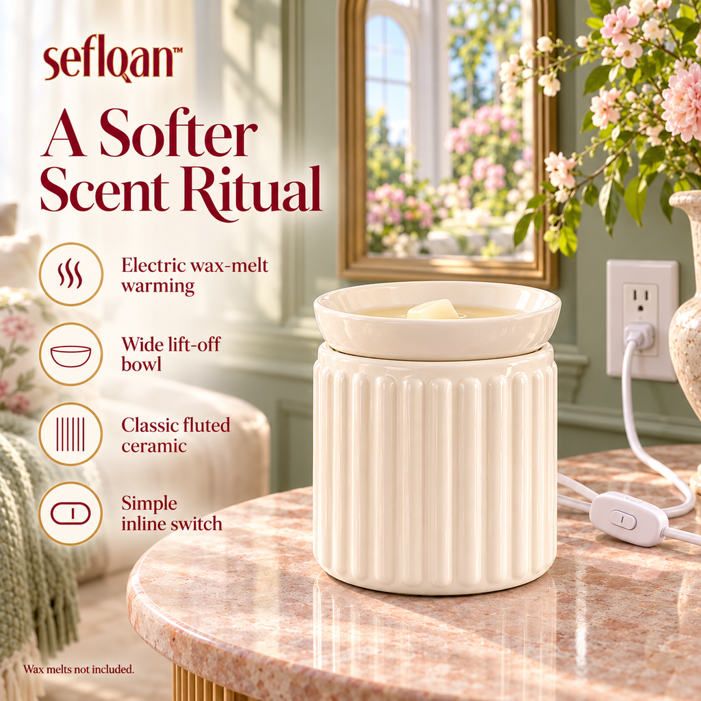 seflqan™ Conservatory Fluted Wax Melt Warmer — Electric Ceramic Fragrance Warmer with Lift-Off Bowl
