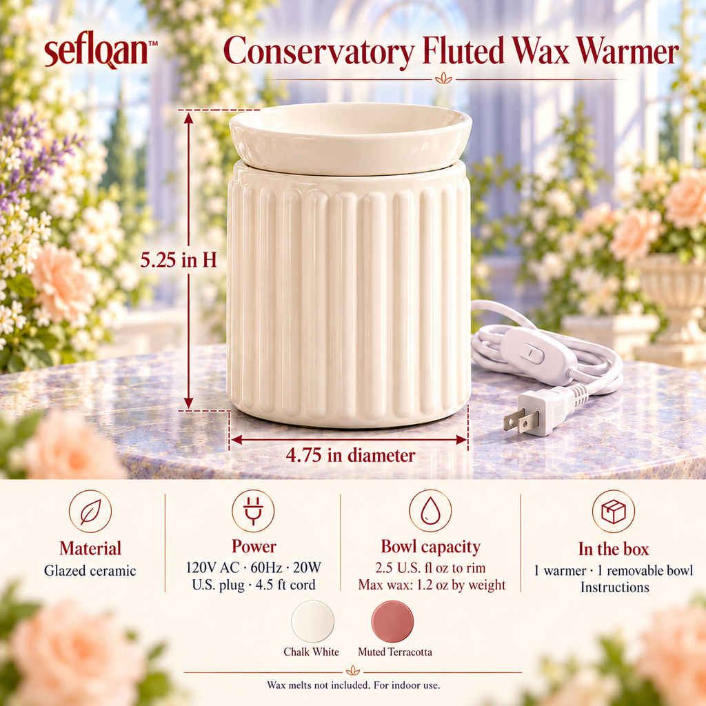 seflqan™ Conservatory Fluted Wax Melt Warmer — Electric Ceramic Fragrance Warmer with Lift-Off Bowl