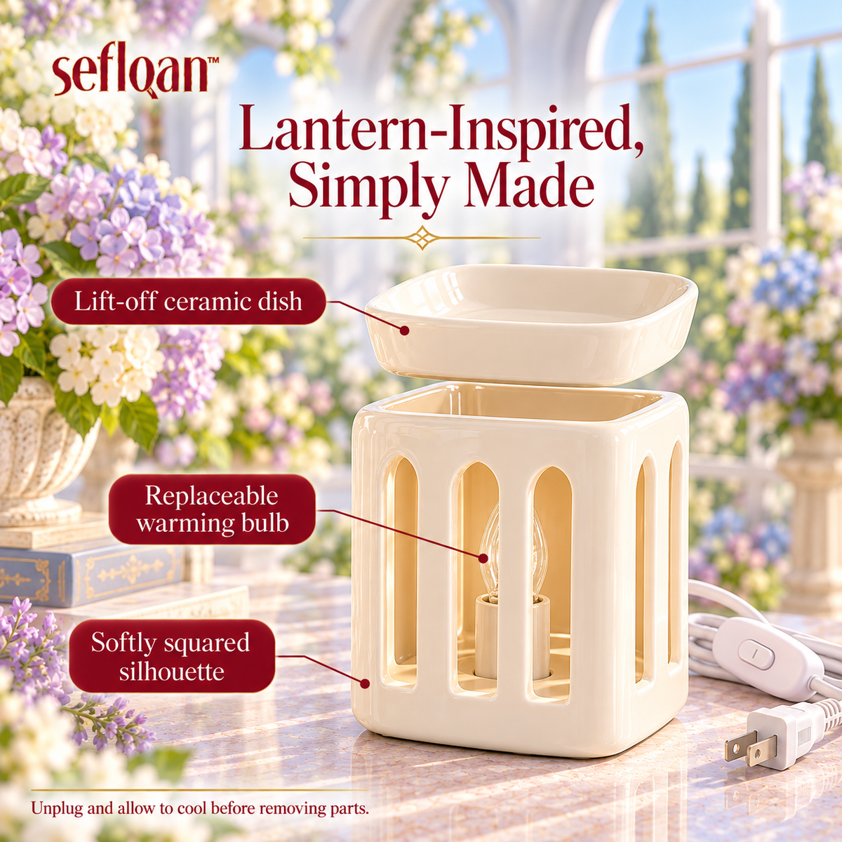 seflqan™ Garden Lantern Wax Warmer — Cutout Ceramic Electric Wax Melter with Removable Dish