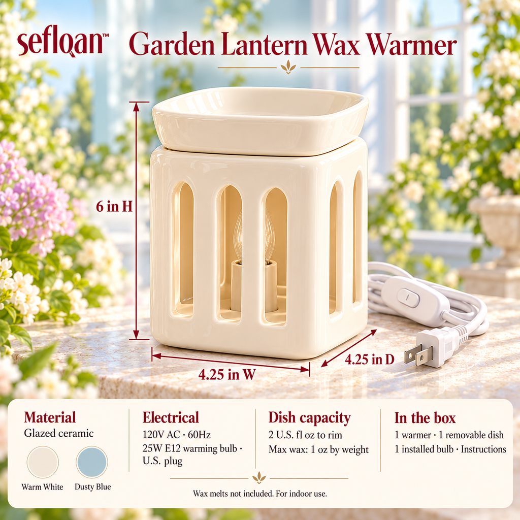 seflqan™ Garden Lantern Wax Warmer — Cutout Ceramic Electric Wax Melter with Removable Dish