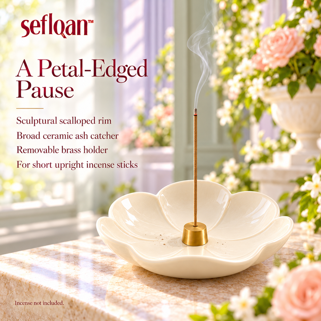seflqan™ Petal Pool Incense Holder — Round Ceramic Ash Catcher Dish with Removable Stick Holder