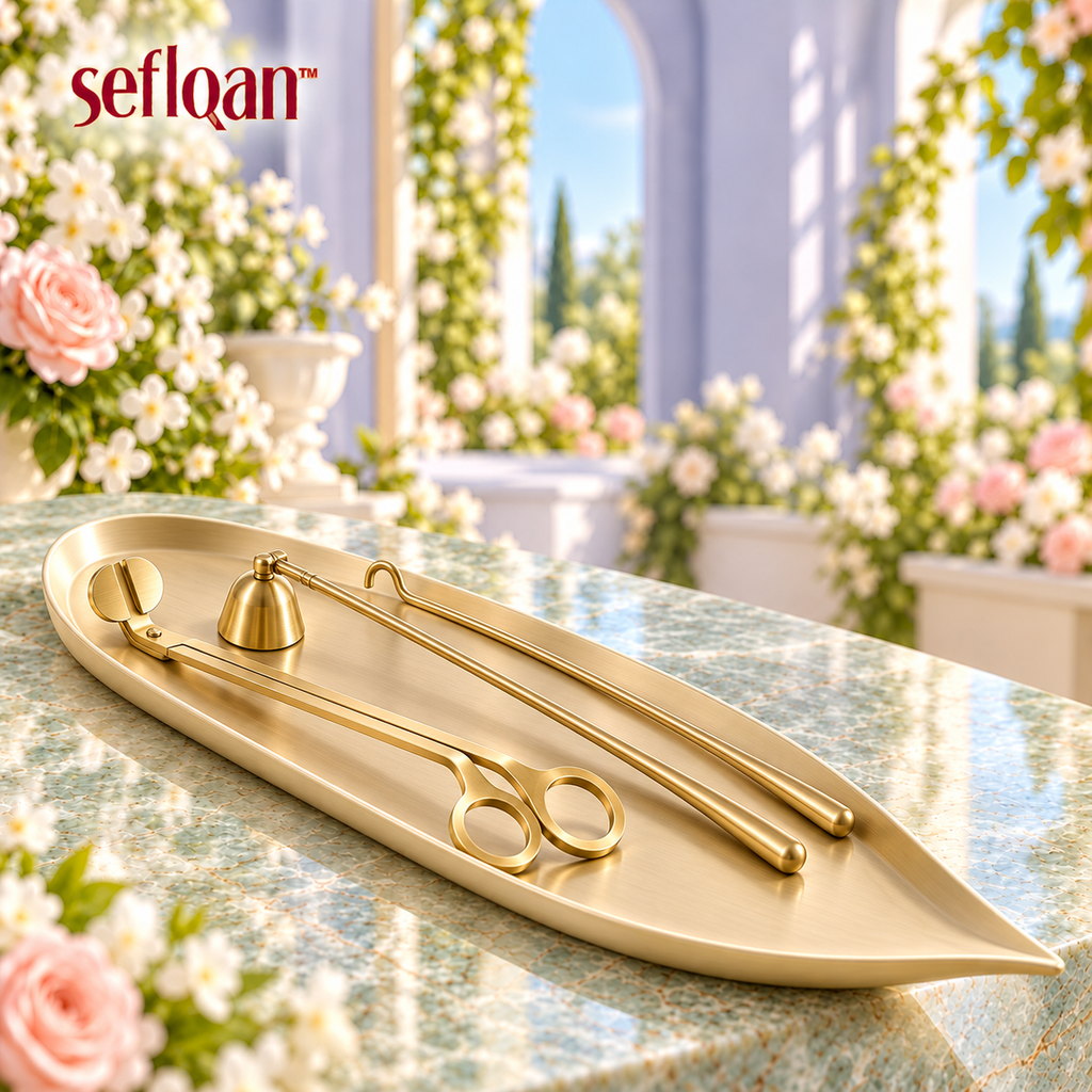 seflqan™ Garden Stem Candle Care Kit — 4-Piece Wick Trimmer, Candle Snuffer, Wick Dipper & Storage Tray Set